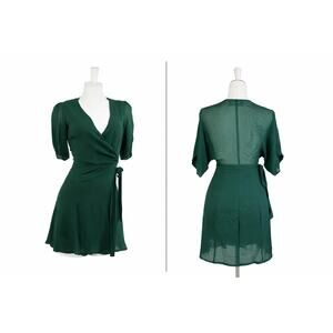 Reformation Monica Wrap Dress Emerald Green Viscose Mini Dress Size S